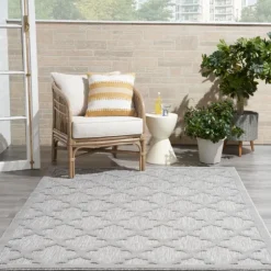 Kirkland's Home Outdoor Rugs-Silver Trellis Indoor/Outdoor Area Rug, 5X7