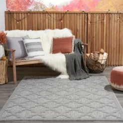 Kirkland's Home Outdoor Rugs-Silver Trellis Indoor/Outdoor Area Rug, 5X7