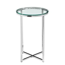 Kirkland's Home Accent & End Tables-Silvery Glass Top X Base Round Accent Table