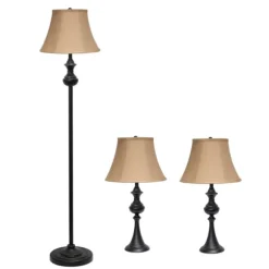 Kirkland's Home Table Lamps-Simple Bronze Metal 3-Pc. Floor And Table Lamp Set