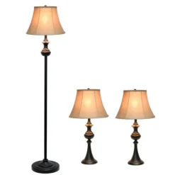 Kirkland's Home Table Lamps-Simple Bronze Metal 3-Pc. Floor And Table Lamp Set