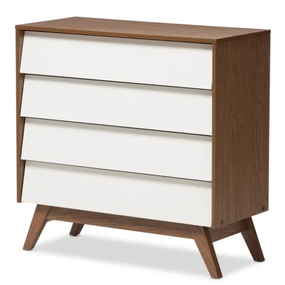 Kirkland's Home Dressers & Chests-Slant Two-Tone Walnut 4-Drawer Chest
