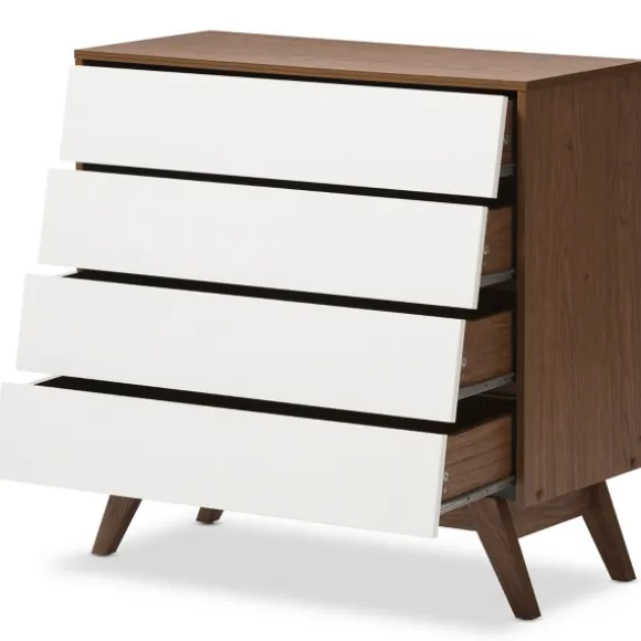 Kirkland's Home Dressers & Chests-Slant Two-Tone Walnut 4-Drawer Chest