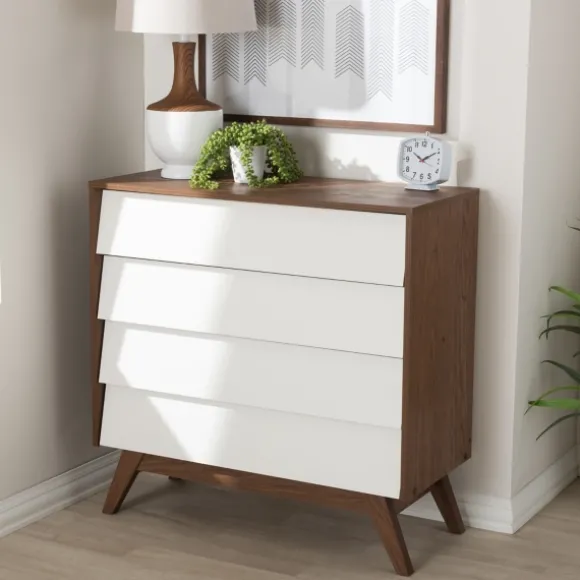 Kirkland's Home Dressers & Chests-Slant Two-Tone Walnut 4-Drawer Chest