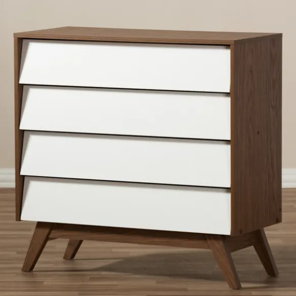 Kirkland's Home Dressers & Chests-Slant Two-Tone Walnut 4-Drawer Chest