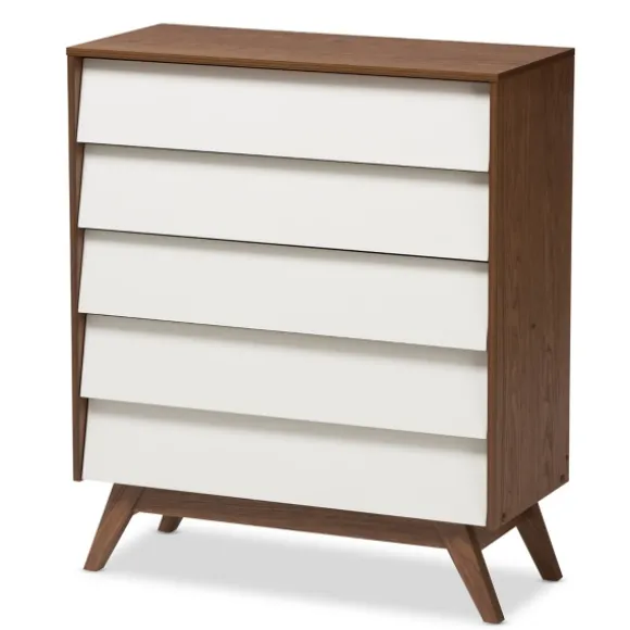 Kirkland's Home Dressers & Chests-Slant Two-Tone Walnut 5-Drawer Chest