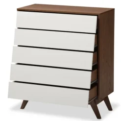 Kirkland's Home Dressers & Chests-Slant Two-Tone Walnut 5-Drawer Chest