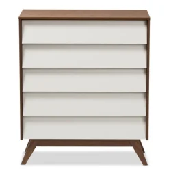 Kirkland's Home Dressers & Chests-Slant Two-Tone Walnut 5-Drawer Chest