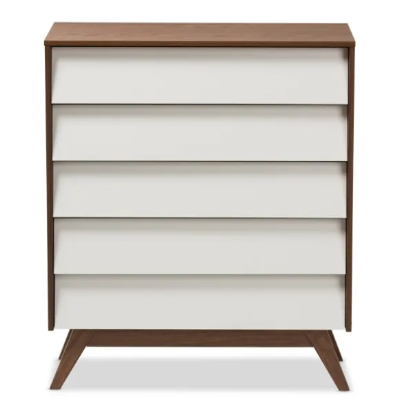Kirkland's Home Dressers & Chests-Slant Two-Tone Walnut 5-Drawer Chest