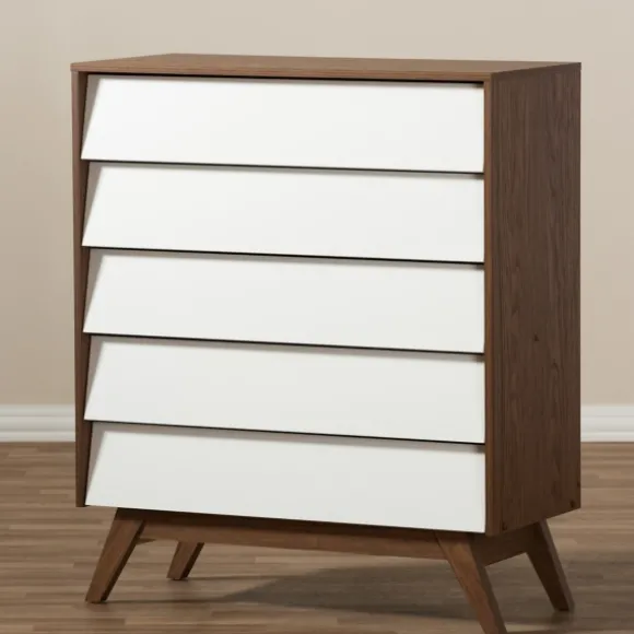 Kirkland's Home Dressers & Chests-Slant Two-Tone Walnut 5-Drawer Chest