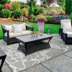 Kirkland's Home Outdoor Rugs-Slate Floral Outdoor Area Rug, 4X6