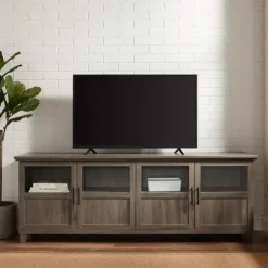 Kirkland's Home Tv Stands & Media Consoles-Slate Glass Paneled Door Tv Stand