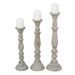 Kirkland's Home Candle Holders-Slate Rustic Mango Wood 3-Pc. Candle Holder Set