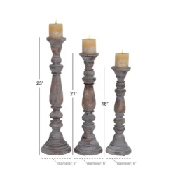 Kirkland's Home Candle Holders-Slate Rustic Mango Wood 3-Pc. Candle Holder Set