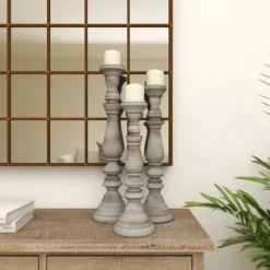 Kirkland's Home Candle Holders-Slate Rustic Mango Wood 3-Pc. Candle Holder Set