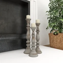 Kirkland's Home Candle Holders-Slate Rustic Mango Wood 3-Pc. Candle Holder Set