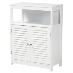 Kirkland's Home Bathroom Furniture-Slatted Wood Bathroom Cabinet