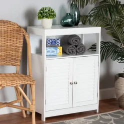 Kirkland's Home Bathroom Furniture-Slatted Wood Bathroom Cabinet