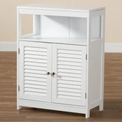 Kirkland's Home Bathroom Furniture-Slatted Wood Bathroom Cabinet