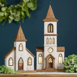 Kirkland's Home Statues & Figurines-Small Wooden Church Tabletop Statue