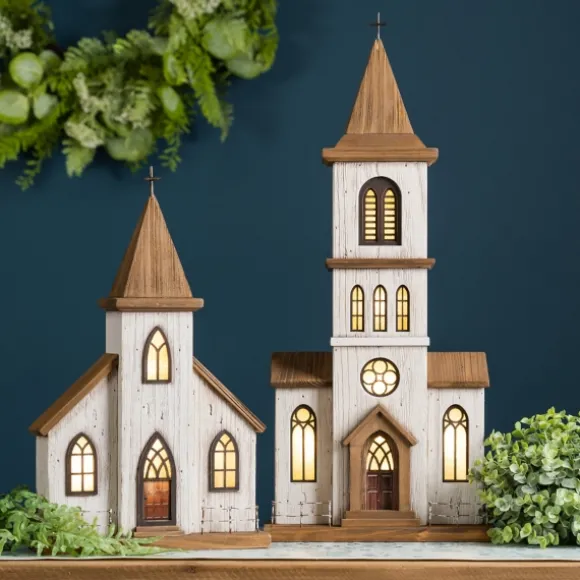 Kirkland's Home Statues & Figurines-Small Wooden Church Tabletop Statue