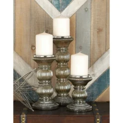 Kirkland's Home Candle Holders-Smoke Glass Pillar Candle Holders, Set Of 3