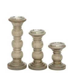 Kirkland's Home Candle Holders-Smoke Glass Pillar Candle Holders, Set Of 3
