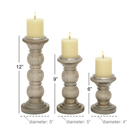 Kirkland's Home Candle Holders-Smoke Glass Pillar Candle Holders, Set Of 3