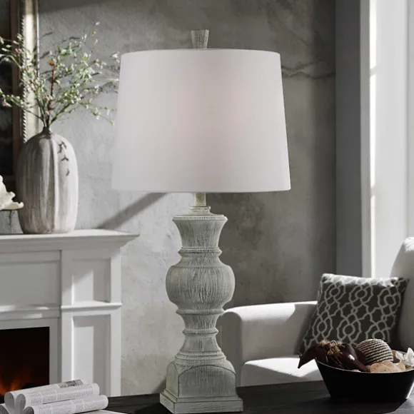 Kirkland's Home Table Lamps-Smokey Slate Gray Baluster Grain Table Lamp