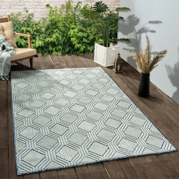 Kirkland's Home Outdoor Rugs-Smoky Blue Geometric Indoor/Outdoor Area Rug, 5X7