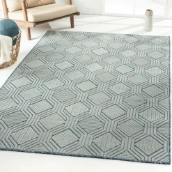 Kirkland's Home Outdoor Rugs-Smoky Blue Geometric Indoor/Outdoor Area Rug, 5X7