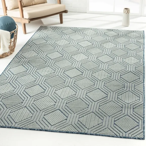 Kirkland's Home Outdoor Rugs-Smoky Blue Geometric Indoor/Outdoor Area Rug, 5X7