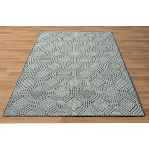 Kirkland's Home Outdoor Rugs-Smoky Blue Geometric Indoor/Outdoor Area Rug, 5X7
