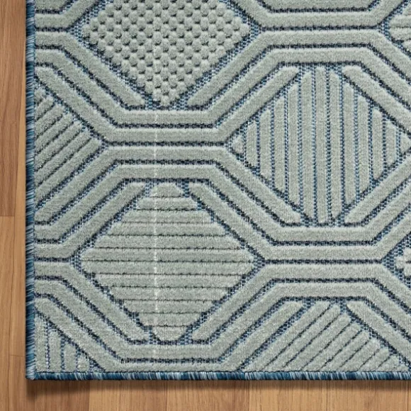 Kirkland's Home Outdoor Rugs-Smoky Blue Geometric Indoor/Outdoor Area Rug, 5X7
