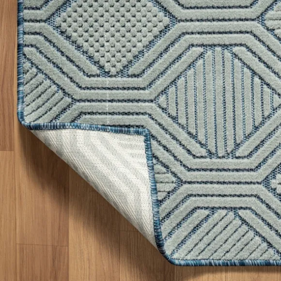 Kirkland's Home Outdoor Rugs-Smoky Blue Geometric Indoor/Outdoor Area Rug, 5X7