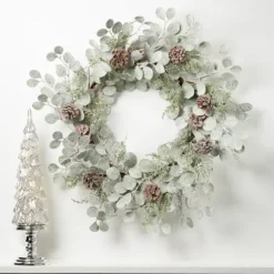 Kirkland's Home Wreaths-Snow Dusted Eucalyptus And Pinecone Wreath