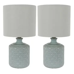 Kirkland's Home Table Lamps-Soft Blue Embossed Ceramic Table Lamps, Set Of 2