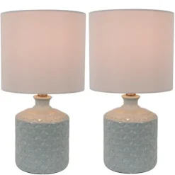 Kirkland's Home Table Lamps-Soft Blue Embossed Ceramic Table Lamps, Set Of 2