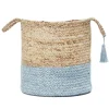 Kirkland's Home Baskets & Boxes-Spa Blue And Tan Woven Basket With Tassel, 19 In.