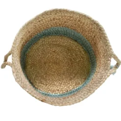Kirkland's Home Baskets & Boxes-Spa Blue And Tan Woven Basket With Tassel, 19 In.