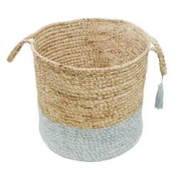 Kirkland's Home Baskets & Boxes-Spa Blue And Tan Woven Basket With Tassel, 19 In.