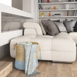 Kirkland's Home Baskets & Boxes-Spa Blue And Tan Woven Basket With Tassel, 19 In.