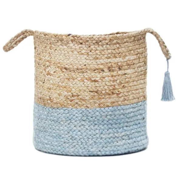 Kirkland's Home Baskets & Boxes-Spa Blue And Tan Woven Basket With Tassel, 17 In.