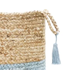 Kirkland's Home Baskets & Boxes-Spa Blue And Tan Woven Basket With Tassel, 17 In.