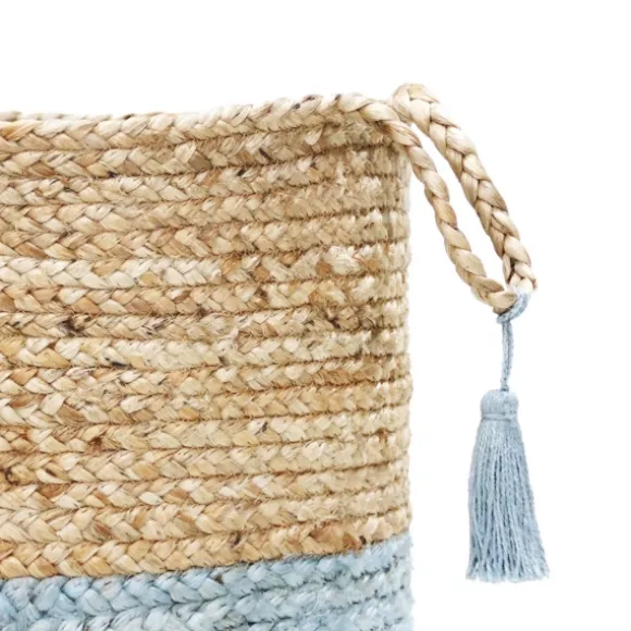Kirkland's Home Baskets & Boxes-Spa Blue And Tan Woven Basket With Tassel, 17 In.