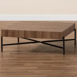 Kirkland's Home Coffee Tables-Square Light Wood X Base Coffee Table