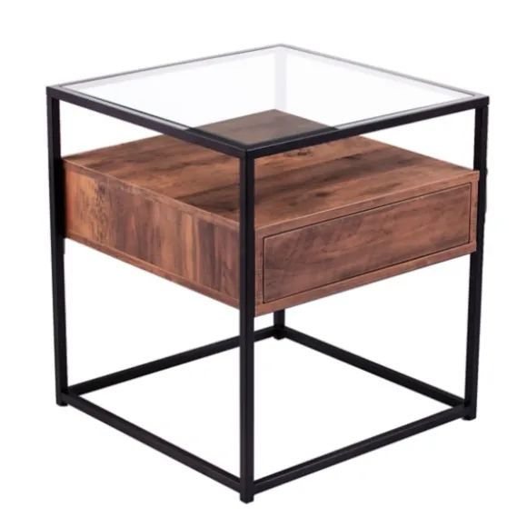 Kirkland's Home Accent & End Tables-Square Metal And Wood Glass Top Accent Table