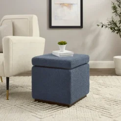 Kirkland's Home Benches & Ottomans-Square Sherpa Upholstered Storage Ottoman