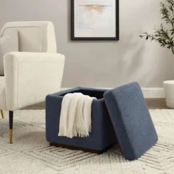 Kirkland's Home Benches & Ottomans-Square Sherpa Upholstered Storage Ottoman