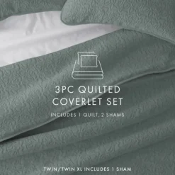 Kirkland's Home Quilts-Stitched Floral 3-Pc. King Quilt Set